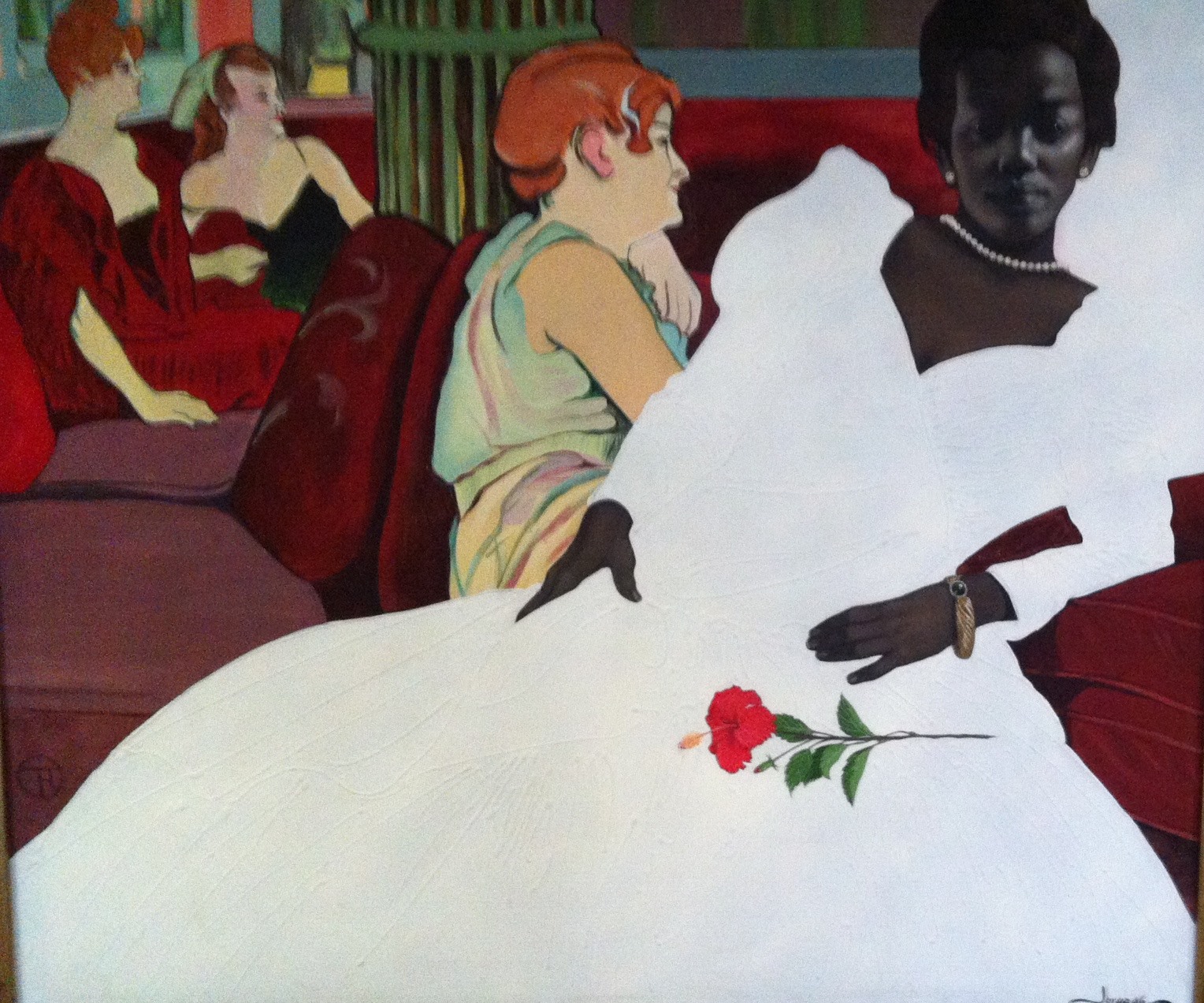 Jorge Severino - 'Tía Gertrudis que era amante de Toulouse, haciendo antesala en el Moulin Rouge'. Oil and arylics on linen.